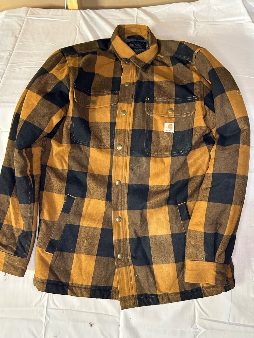 Carhartt Men M Rugged Flex Relaxed Fit Flannel Fleece Lined Shirt Stripe Shacket